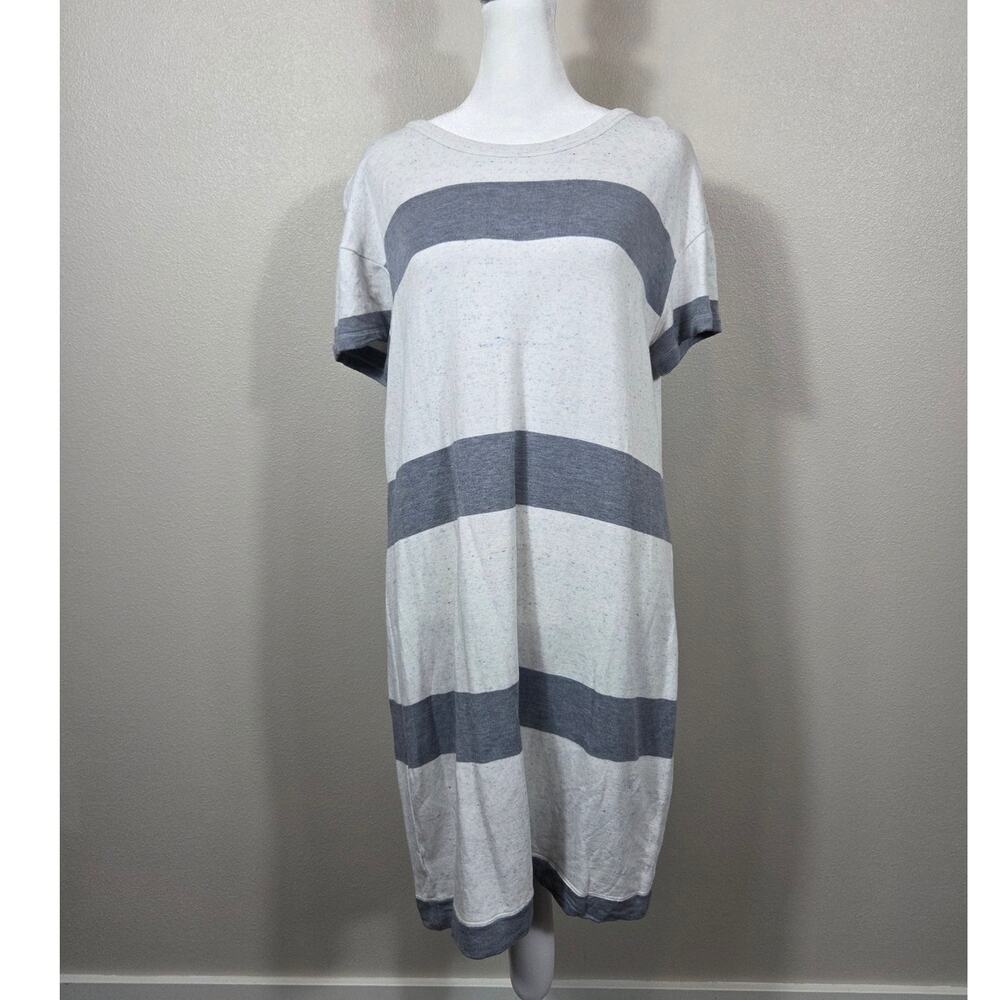 Lou & Grey Striped Short Sleeve T-shirt Mini Dress Size Medium Gray & White